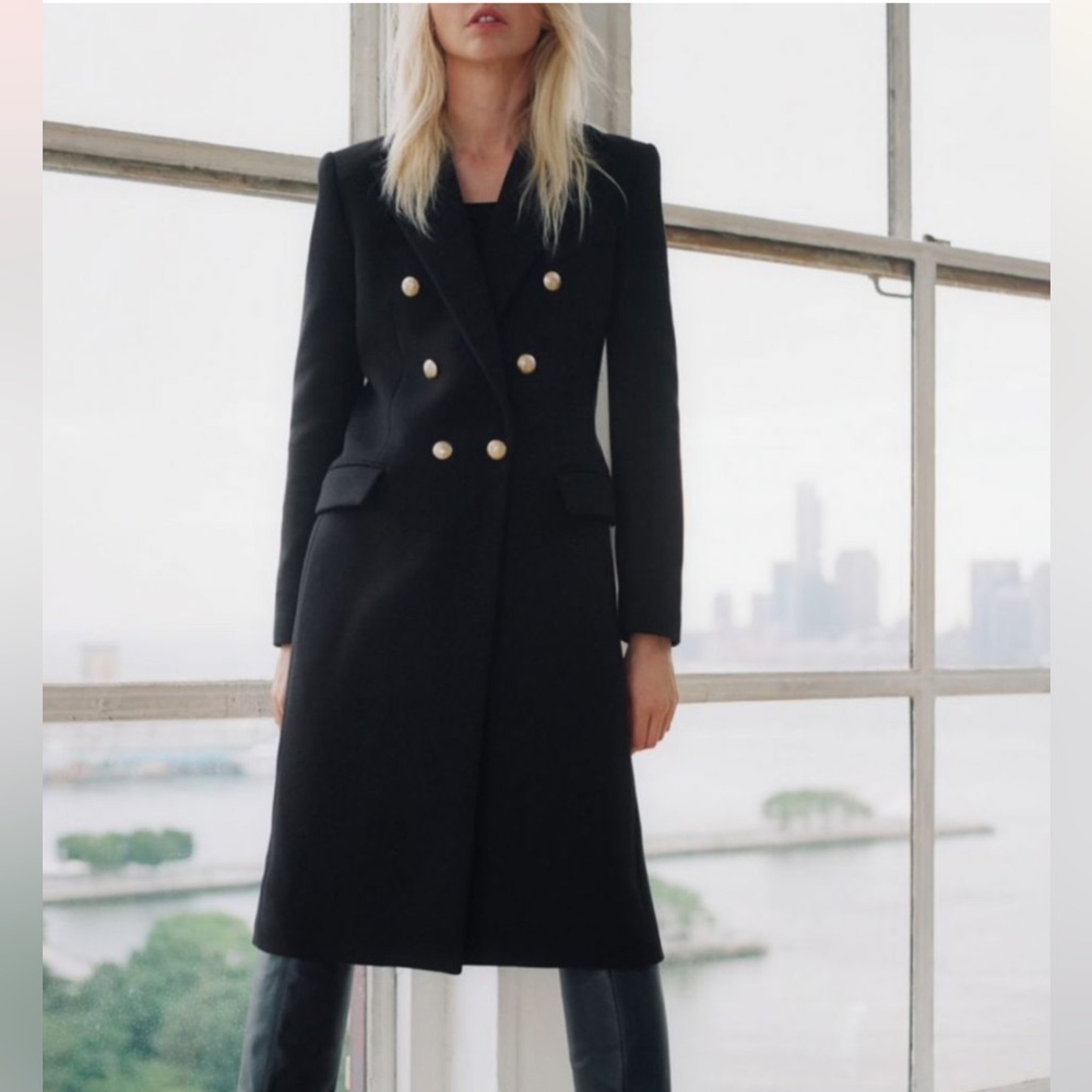 Zara Black Long Coat with Gold Buttons